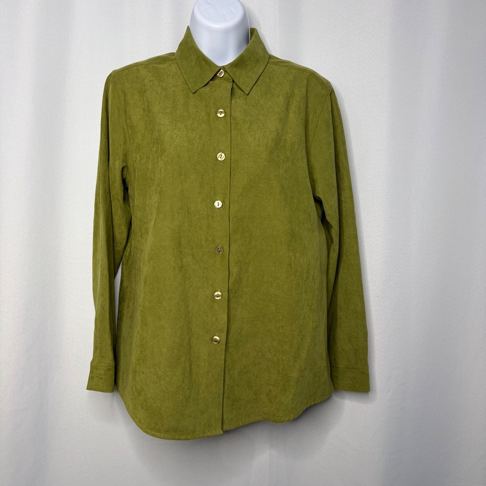 LL Bean Womens XS Green Faux Suede‎ Button Down Shirt Long Sleeve 0VB27 Moss